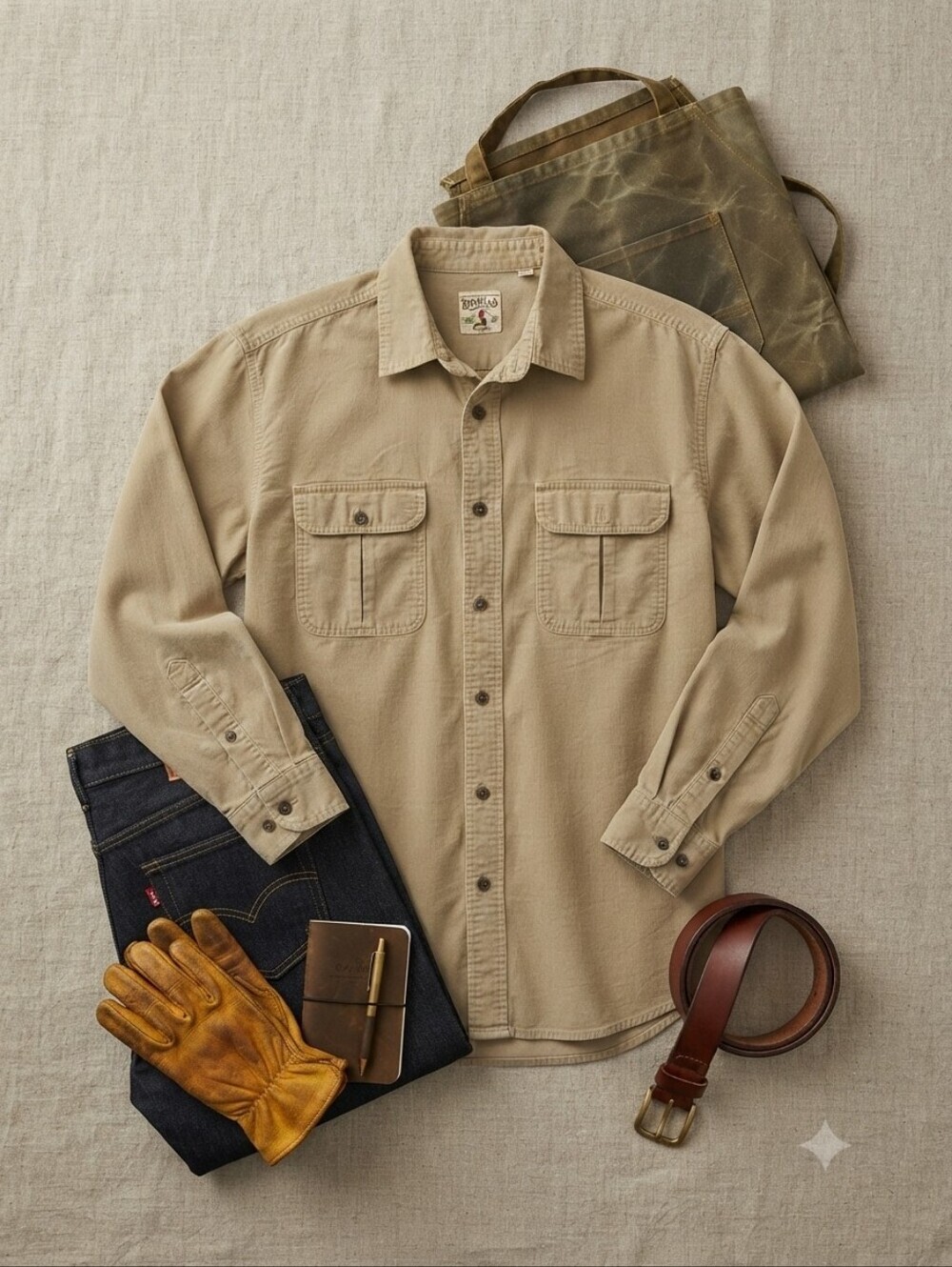 Red Head Brand Co. Light Khaki Colored Button Down Cotton Work Shirt